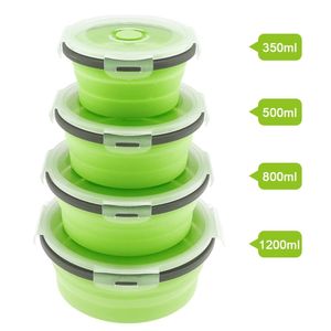 4pcs silicone évolutive boîte à lunch pliante conteneur alimentaire pliable boîte à bento avec bouchon d'étanchéité en silicone T200710