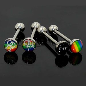 4 piezas de acero quirúrgico Gay Pride Rainbow Barbell lengua anillos Piercing Bar Stud cuerpo joyería x0808
