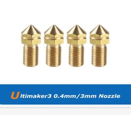 4 stuks Ultimaker3 UM3 3D-printeronderdelen 04 mm messing mondstuk voor 3 mm filament3911174