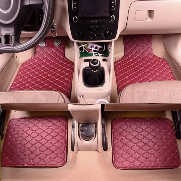 Tapis de sol de voiture universel en cuir, 4 pièces, accessoires d'intérieur de style de voiture, revêtement de sol, imperméable, protection des pieds