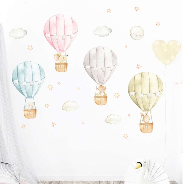 4 pièces aquarelle rose bleu ballon à Air chaud animaux étoiles Stickers muraux pour chambre d'enfants bébé chambre de bébé Stickers muraux peintures murales décor