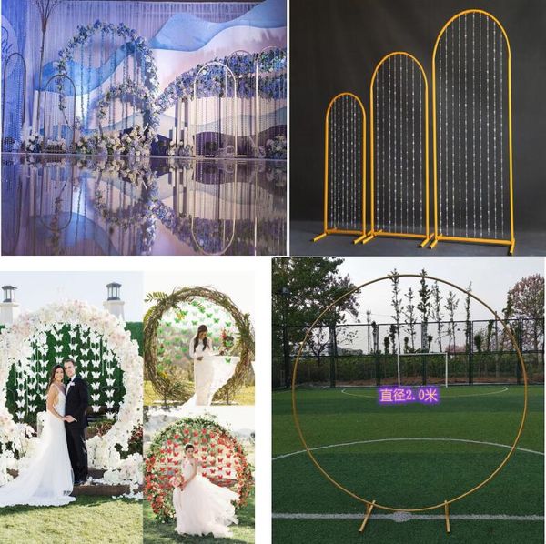 4 pièces mariage arc de cercle décoration avec cristal fête d'anniversaire toile de fond support ballons fleurs rideau fer rond cadre Festival vacances scène bricolage fond