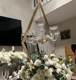 4 stuks bruiloft goud metaal hoge diamant tafel centerpieces met kaarshouder voor bruiloft achtergrond boog podiumdecor