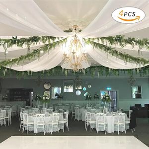 4pcs Wlomsale White Plafond Drapes Mariages Arc Drapage Tissu Curtain en tulle pour la fête Scène El Decoration 240318