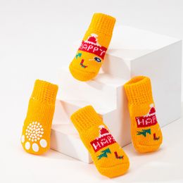 4pcs chaussettes chaudes en tricot d'hiver pour chiens chaussettes imprimées épaisses