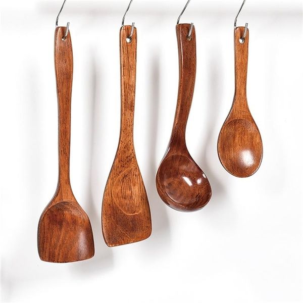 4pcs ensembles d'outils de cuisine en bois cuillère à soupe en bois spatule pratique service alimentaire cuillère ustensile de cuisine vaisselle en bois pour la maison 201223