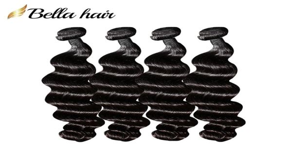 4pcslot Extensions de cheveux brésiliens péruviens non transformés 8A faisceaux de cheveux humains tissage trame lâche vague profonde couleur noire naturelle Bella6453470