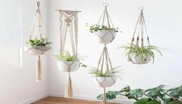 4pcslot colgadores de plantas de macrame diseños creativos hechos a mano soporte de planta colgante colgante de paredes modernas decoración del hogar2432795