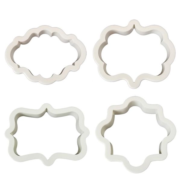 Lote de 4 unidades de cortadores de galletas con marco de placa Vintage, molde de plástico para galletas, utensilios para decoración de tortas con Fondant, moldes artesanales de azúcar para Fondant 220815