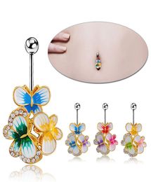 4pcSlots Nuevos joyas para el cuerpo Perfro de ombligo Anillo de mariposa anillo de acero médico umbilical 3975511