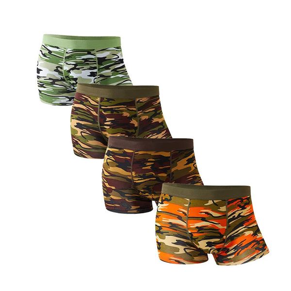 4PcsMens Boxers Camouflage Militaire Culotte Homme Sexy Boxer Doux Shorts Sous-Vêtements Mâle Armée Vert Slip pour Hommes Plus Taille 240320
