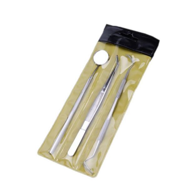 4pcspack Kit d'outils d'hygiène dentaire ensemble de dentiste sonde dentaire miroir faucille détartreurs pince à épiler en acier inoxydable soins des dents nettoyage 3891923 ZZ