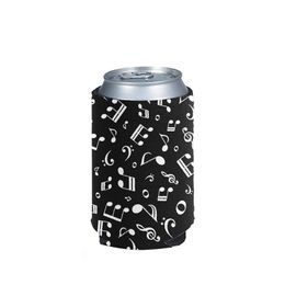 4PCSSet zwarte muziek nots print bier kan koeler drink cup mouw geïsoleerde wikkelbedekking aangepaste auto fleshouders 220707