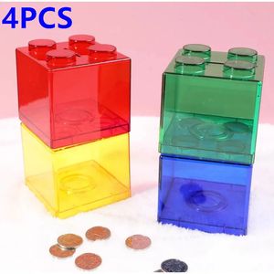 4PCSSET BOST BOX BOX MONGEMENT SAUVER LES BLOCS PLASTIQUES transparents Piggy Bank Coin Storage Kid Toy Gift Change Boxs 240518