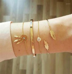4 pièces ensemble cristal flèche feuille manchette bracelets pour femmes capteur de rêves gland charme bracelet 164828777921138