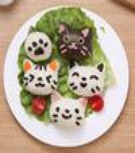 Juego de 4 unidades de moldes DIY con diseño de gato bonito para arroz y Sushi, molde para hacer Bento, cortador de sándwich, molde bola arroz, decoración, herramientas de cocina 1948284