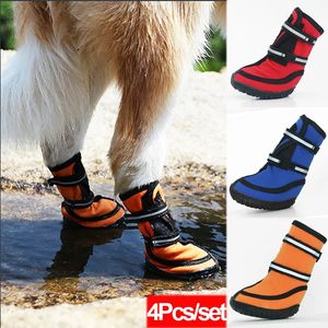 Chaussures antidérapantes en coton pour chiens, bottes de pluie imperméables, fournitures pour grands animaux de compagnie, couvre-chaussures réfléchissant, 4 pièces, 240304