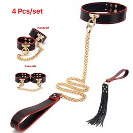 4pcsset Productos sexuales exóticos para adultos Juegos de cuero Bondage BDSM Kits Toys Whip Collar Women Accesorios 240412