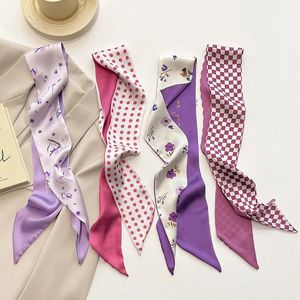 4pcSset Sécroquette en soie imprimée florale Ribbon Long Bow Vintage Satin Neckerchief accessoires 240425