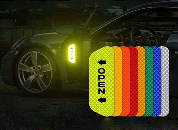 4pcsset bandes réfléchissantes fluorescentes de voiture autocollants d'avertissement porte ouverte réflexion pièces d'accessoires automobiles toutes les voitures 6 color3229528