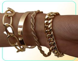 4PCSSet Hip Hop Chunky Dikke Miami Curb Cubaanse Armbanden Armbanden Punk Metal ed Touw Ketting Armband Sieraden Gift7425469