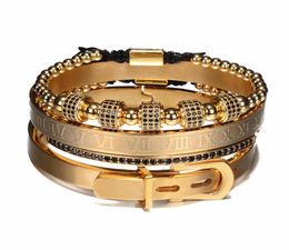 4pcsSet Hombres Pulsera de Número Romano de Acero Hebilla de Herradura Brazaletes Pulseira Bileklik Joyería Hecha A Mano de Lujo T1912307423207