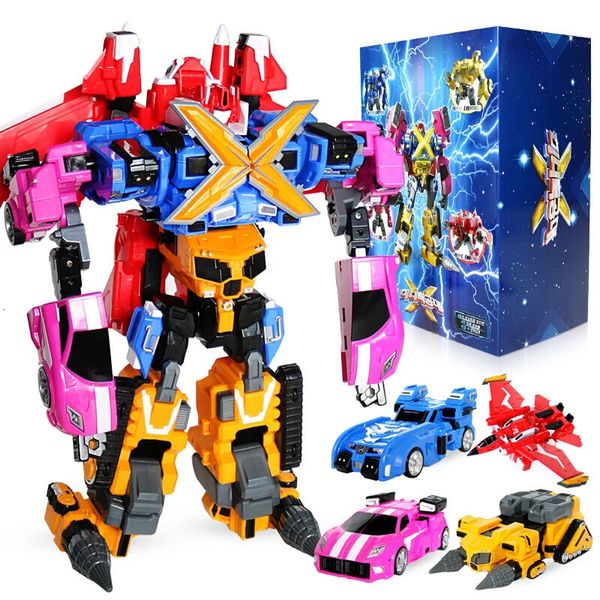 4pcsset Mini Force Transformation Robot Jouets Figurines MiniForce X Simulation Voiture Avion Déformation Mini Agent Jouet 240102