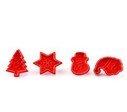 4 pièces ensemble d'emporte-pièce cuisson moule en plastique arbre de noël bonhomme de neige père noël dessin animé flocon de neige moule rouge gris cuisine cuire aussi8050833