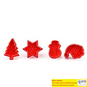 4PCSSet of Cookie Cutter Baking Plastic Mold Kerstboom Sneeuwman Kerstman Cartoon Snowflake Mold Redgray Keuken Bakgereedschap