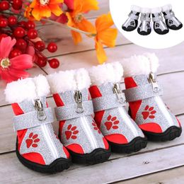 4pcsset chaussures pour chiens de compagnie hiver bottes chaudes neige pluie animaux chaussons chaussettes antidérapantes chaussures pour chiens de taille moyenne produits 240228