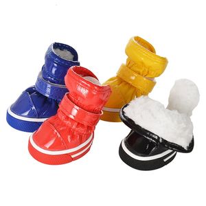 4pcsset chaussures pour chiens de compagnie hiver chaud chien bottes de neige chaussures en cuir PU pour petits chiens Chihuahua imperméable anti-dérapant chiot chaussures pour animaux de compagnie 240115