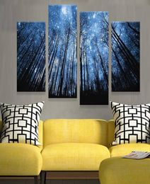 4 pièces sans cadre Moonligh forêt brillant ciel peinture à l'huile sur toile giclée mur Art peinture Art photo pour la décoration intérieure 5779112