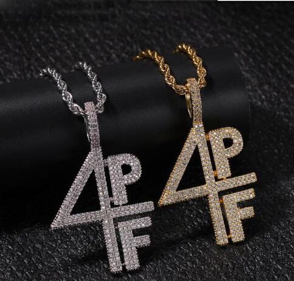 4PF Pendentif Collier Iced Out Lab Diamant Lettre Numéro DJ Rappeur Bijoux Street Style Chaîne GD7