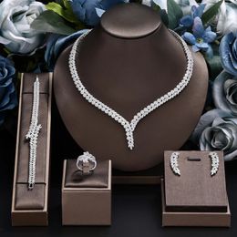 4 piezas de circonía cúbica Collar de joyas para mujeres Pendientes Pulseras Anillos de pulsera de boda nupcial 240511