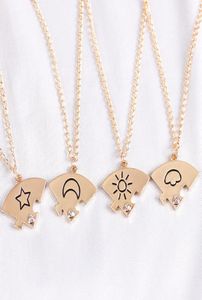 4 pièces ensemble ami collier d'amitié soleil lune nuage et étoile incrusté strass couture BFF pendentif bijoux de mode cadeau 2360595