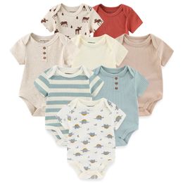 Body en coton imprimé pour bébé fille, 4 pièces, vêtements à manches courtes, barboteuse pour garçon, ensemble Animal 012M, été Bebes 240110