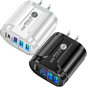 Chargeur rapide 4 ports Chargeurs muraux EU US UK 36W PD Type c USB-C Adaptateurs d'alimentation pour IPhone x 12 13 14 Pro Max Samsung Xiaomi téléphone Android PC