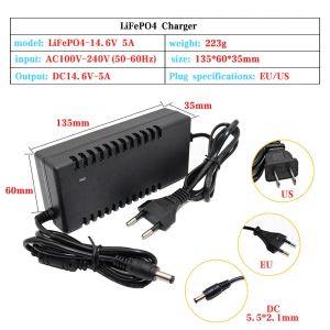 4S 14.6V 5A LIFEPO4 Chargeur 12V Lifepo4 Pack de batterie 5A Chargeur Smart Off Off AC100-240V DC5.5 * 2,1 / 2,5 mm + Clip Crocodile
