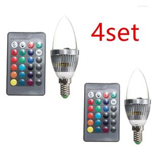 4Set E14 RGB LED -gloeilamp 16 Kleuren Veranderende kaarslamp afstandsbediening Remote Home Wireless