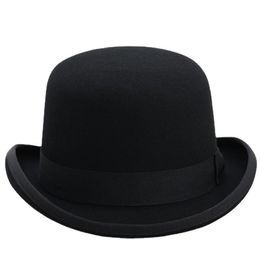 4Size 100% Wool Women Men Bowler Hat Pure Crushable Dome Fedora Hat Traditional Billycock Groom Cap 220812