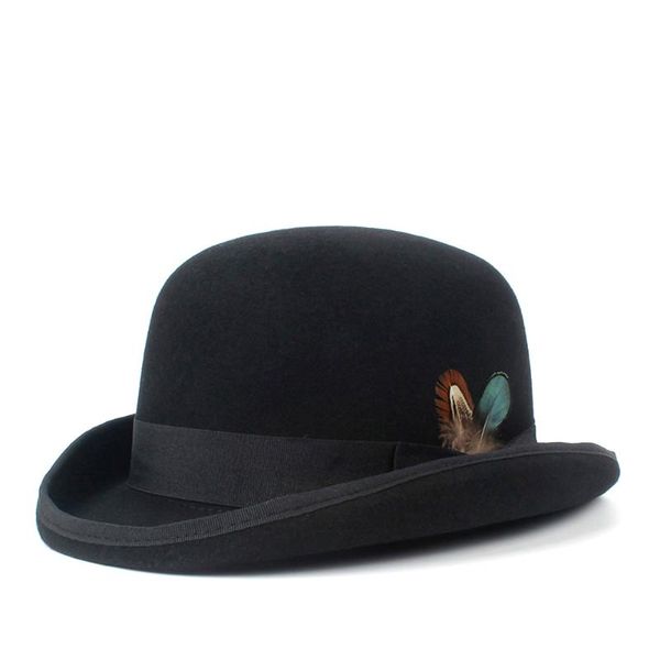 4Taille 100% Laine Femmes Hommes Noir Chapeau Melon Gentleman Écrasable Fedora Papa Billycock Groom Chapeaux Steampunk Taille S M X XXL Large Bord