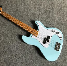 4Strings Blue Body Electric Bass Guitar avec des services personnalisés PickguardChrome White Pearl PickguardChrome