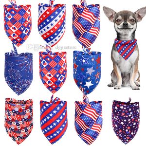 Día del 4 de julio Pañuelos para perros Baberos patrióticos para perros Bandera estadounidense Disfraz de mascota Ajustable Perro Gato Día de la independencia Triángulo Bufanda Pañuelo para mascotas pequeñas y medianas A705
