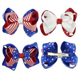 4 juli meisjes haar bogen haar clip vlag linten haaraccessoires 3.5 inch Independence Day American National Barrettes