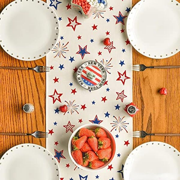 4 juillet Day Memorial Linen Table Runners Holiday Party Decorations Freedom Stars Dining Table Runners Kitchen Table Decor