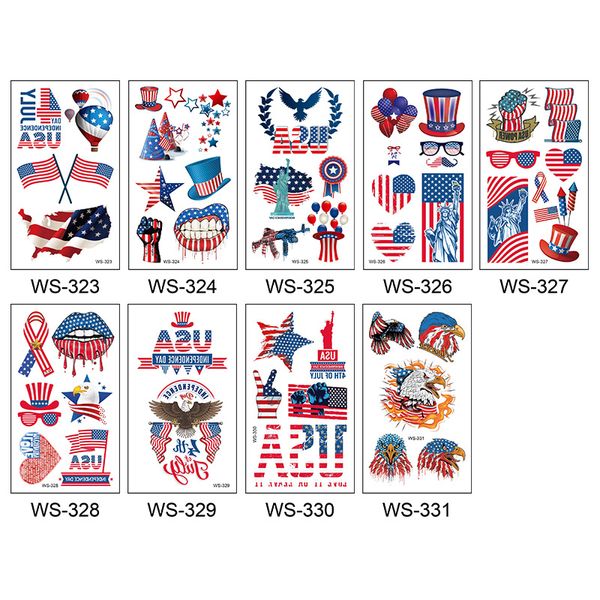 4 de julio fiesta tatuaje temporal Día de la independencia tatuaje pegatinas bandera americana águilas sombrero globos tatuajes cuerpo cara arte pegatina