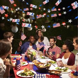 4 juli Red White Blue USA -thema Party Star Streamers Patriottische glitterster Garland String Chain Hanging Decorations