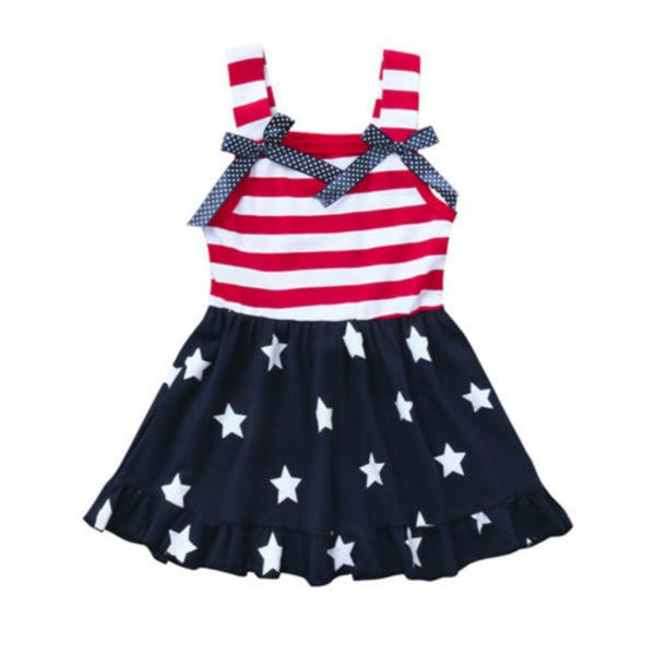 4 juillet enfant en bas âge bébé fille robe drapeau américain étoiles rayé swing robe d'été Q0716