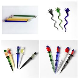 4 soorten Kleurrijke Potlood Stijl Glas Wax Dabber Roken Tool Stick Carving Droge Kruid Tabak Nail Gereedschap Dab Rigs Pijp voor Water Bong