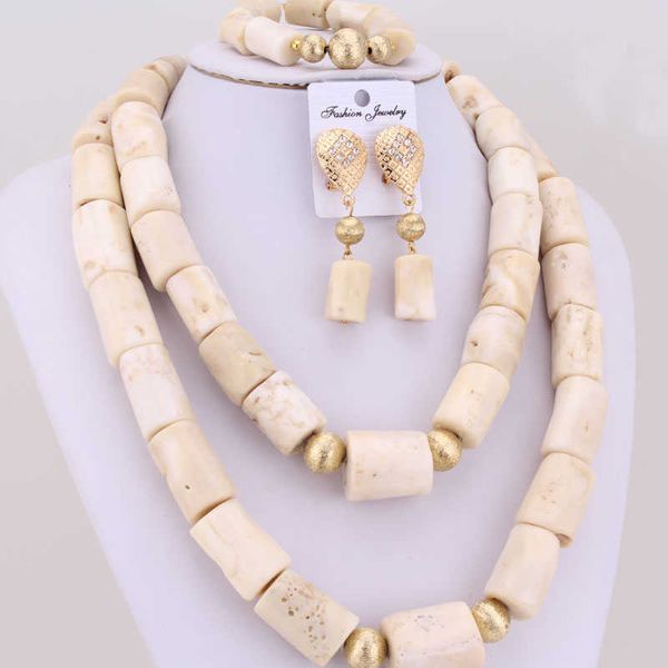 4Ujewelry – ensemble de bijoux nigérians pour femmes, 25.5 pouces, collier de perles de corail blanches originales, ensemble de bijoux H1022
